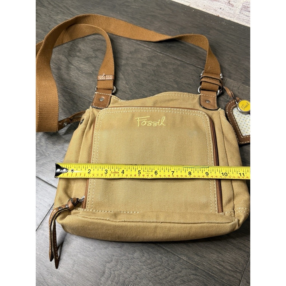 Fossil Canvas Crossbody Shoulder Bag Purse Organizer Leather Trim Adjustable - Picture 3 of 7